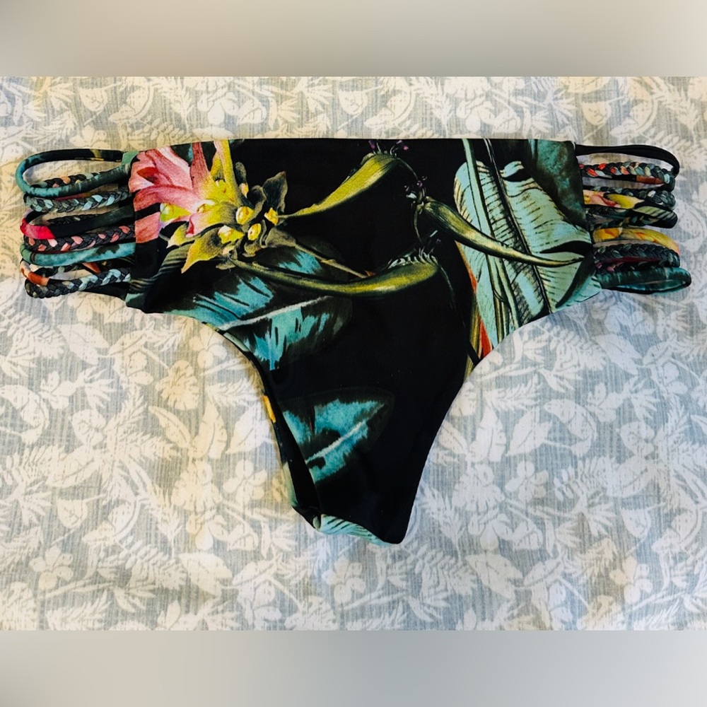 Stone Fox Swim Black Ginger Tropical Hipster Cheeky Bikini Bottoms Size Small